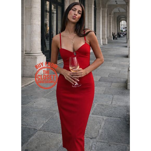 ZARA Blogger Fave Red Fitted Midi Dress NWT Size M - Picture 10 of 16